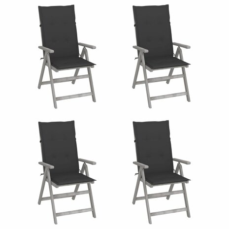 Tuinstoelen 4 st verstelbaar met kussens massief acaciahout