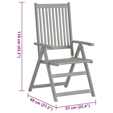 Tuinstoelen 2 st verstelbaar met kussens massief acaciahout