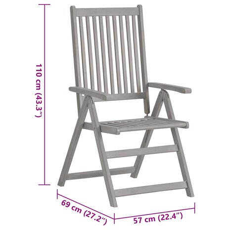 Tuinstoelen 2 st verstelbaar met kussens massief acaciahout