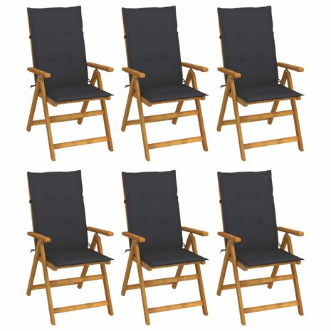 Tuinstoelen 6 st inklapbaar met kussens massief acaciahout