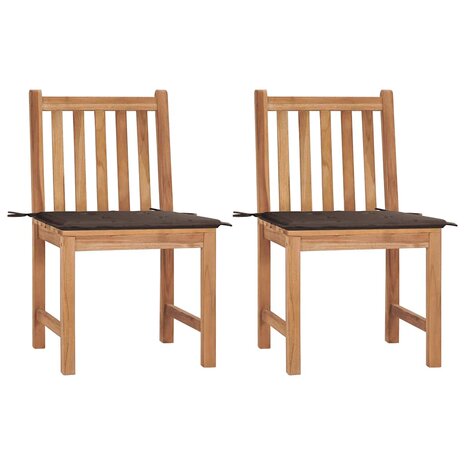 Tuinstoelen 2 st met kussens massief teakhout