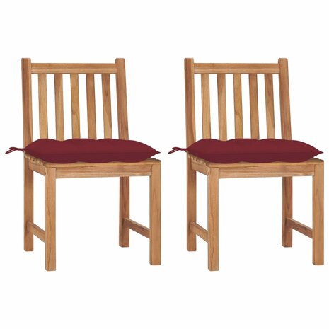 Tuinstoelen 2 st met kussens massief teakhout