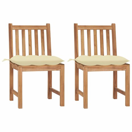 Tuinstoelen 2 st met kussens massief teakhout