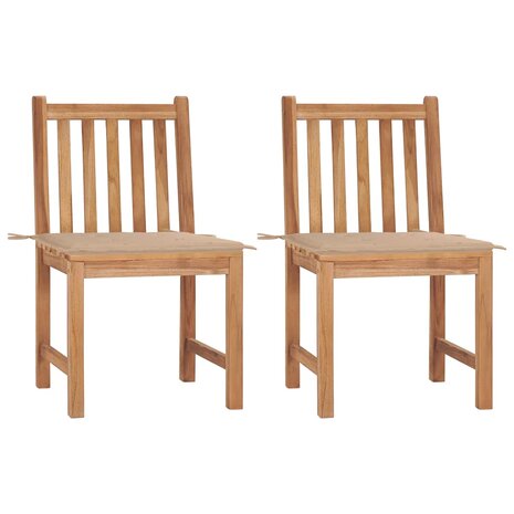 Tuinstoelen 2 st met kussens massief teakhout