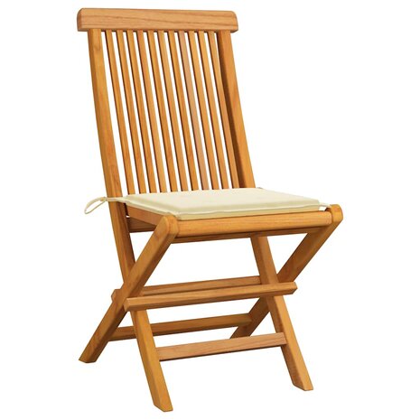 Tuinstoelen 4 st met crèmekleurige kussens massief teakhout