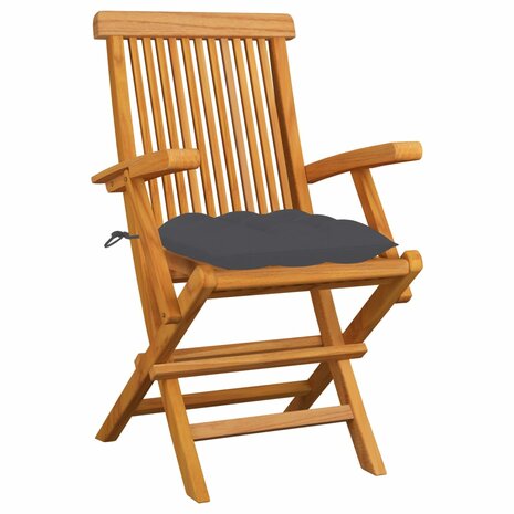 Tuinstoelen 3 st met antracietkleurige kussens massief teakhout