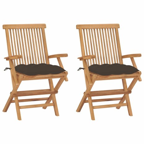 Tuinstoelen 2 st met taupe kussens massief teakhout