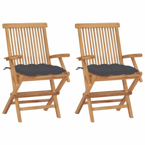 Tuinstoelen 2 st met antracietkleurige kussens massief teakhout
