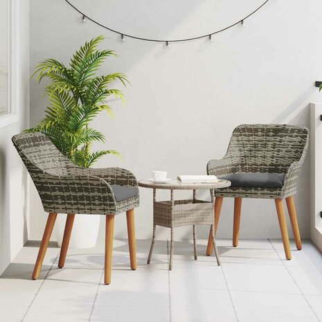Tuinstoel met kussen 2 pcs Grijs 55 x 62.5 x 82cm poly rattan