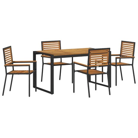 Tuin Eetset 5 pcs Zwart en Hout 140 x 80 x 75 cm poly rattan