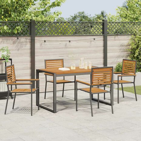 Tuin Eetset 5 pcs Zwart en Hout 140 x 80 x 75 cm poly rattan