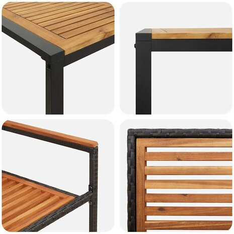 Tuin Eetset 5 pcs Zwart en Hout 140 x 80 x 75 cm poly rattan