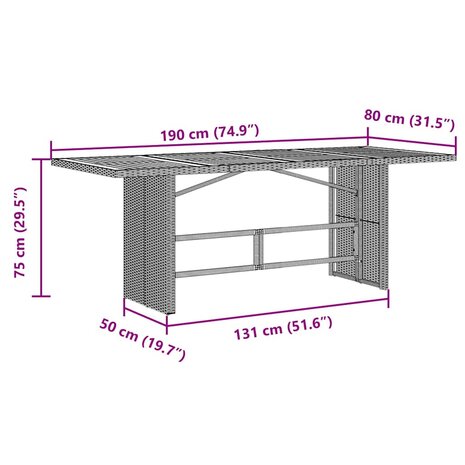 Tuin Eetset 9 pcs Zwart en Bruin 190 x 80 x 75 cm poly rattan