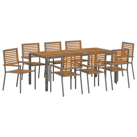 Tuin Eetset 9 pcs Grijs en Bruin 190 x 90 x 75 cm poly rattan