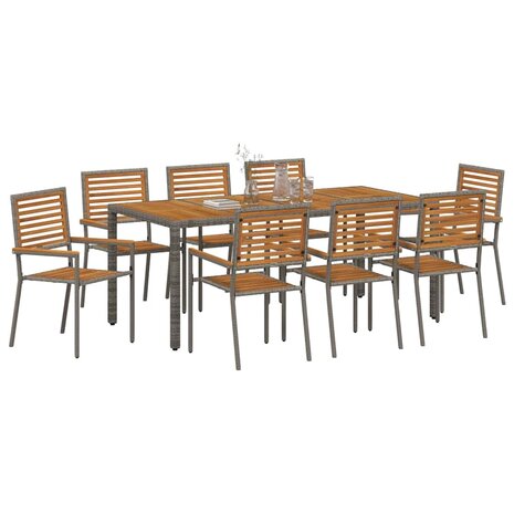 Tuin Eetset 9 pcs Grijs en Bruin 190 x 90 x 75 cm poly rattan