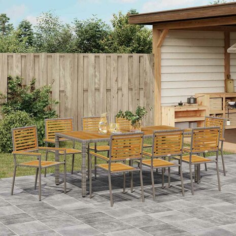 Tuin Eetset 9 pcs Grijs en Bruin 190 x 90 x 75 cm poly rattan
