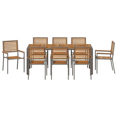 Tuin Eetset 9 pcs Grijs en Bruin 190 x 90 x 75 cm poly rattan