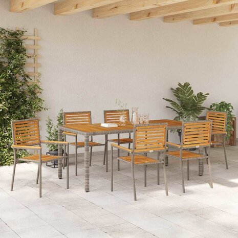 Tuin Eetset 7 pcs Grijs 190 x 90 x 75 cm poly rattan