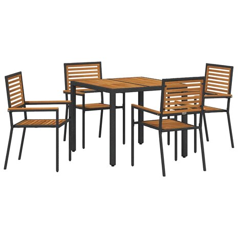 Tuin Eetset 5 pcs Zwart en Hout 90 x 90 x 75 cm poly rattan