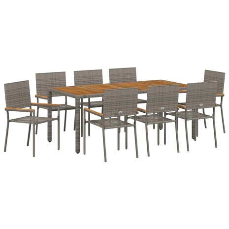 Tuin Eetset 9 pcs Grijs 190 x 90 x 75 cm poly rattan
