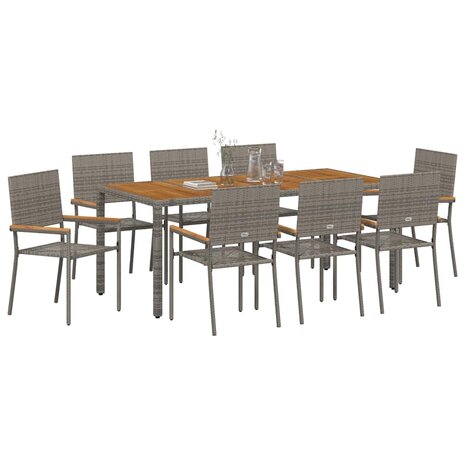 Tuin Eetset 9 pcs Grijs 190 x 90 x 75 cm poly rattan
