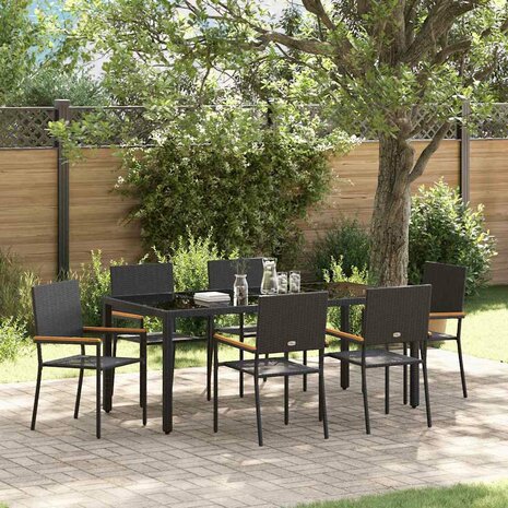 Tuin Eetset 7 pcs Zwart 150 x 90 x 75 cm poly rattan