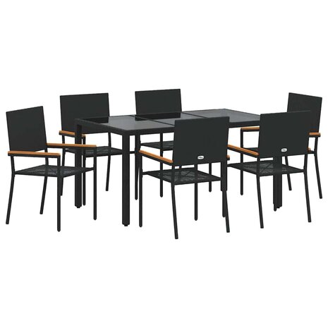 Tuin Eetset 7 pcs Zwart 150 x 90 x 75 cm poly rattan