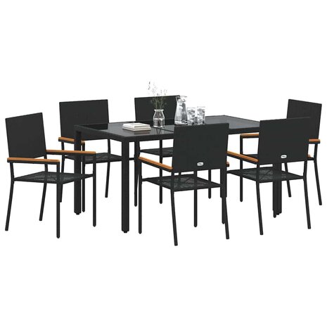 Tuin Eetset 7 pcs Zwart 150 x 90 x 75 cm poly rattan