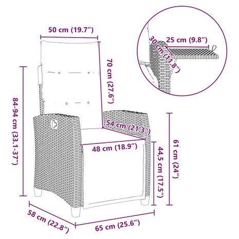 Verstelbare tuinstoel met bijzettafel poly rattan grijs