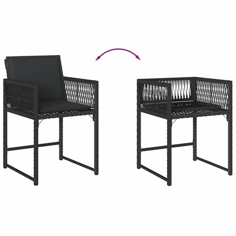 Tuinstoelen 4 st met kussens poly rattan zwart