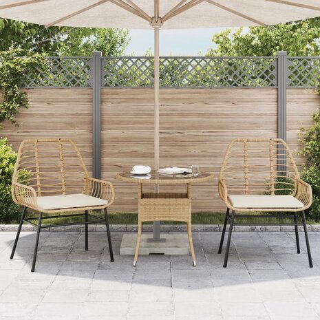 Tuinstoelen 2 st met kussens poly rattan bruin