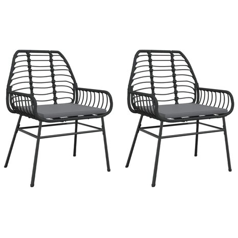 Tuinstoelen 2 st met kussens poly rattan zwart
