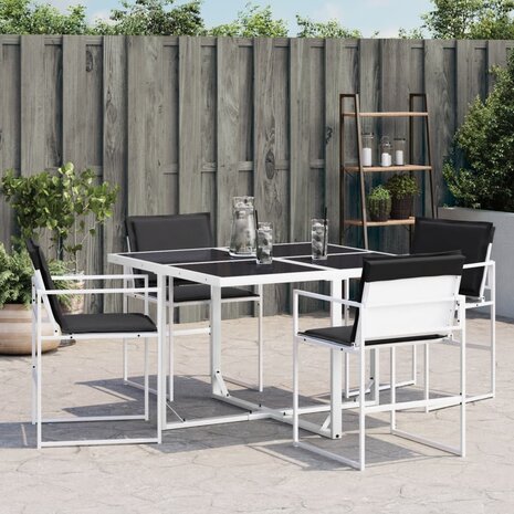 Tuinstoelen 4 st met kussens staal en textileen wit