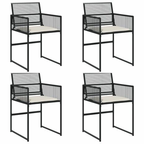Tuinstoelen 4 st met kussens poly rattan zwart