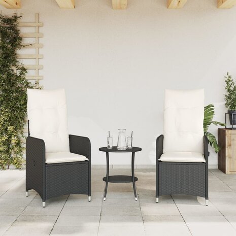 Tuinstoelen 2 st verstelbaar met kussens poly rattan zwart