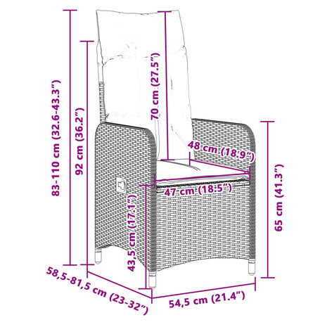 Tuinstoelen 2 st verstelbaar met kussens poly rattan zwart
