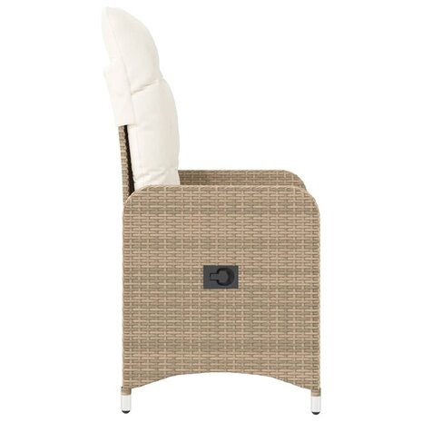 Tuinstoelen 2 st verstelbaar met kussens poly rattan beige
