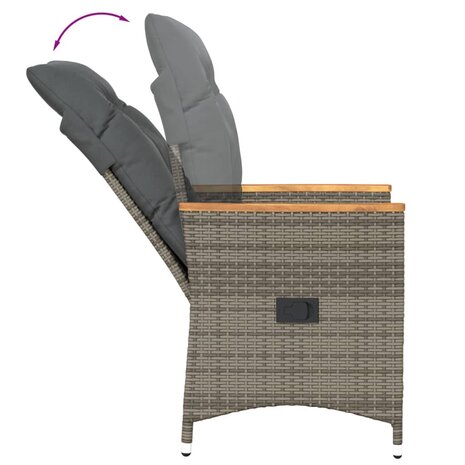 Tuinstoel verstelbaar met kussens poly rattan grijs