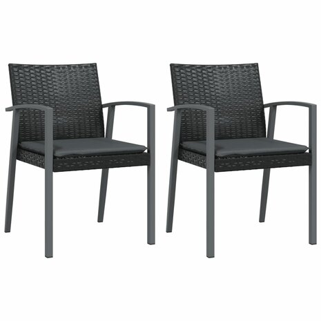 Tuinstoelen 2 st met kussens 56,5x57x83 cm poly rattan zwart