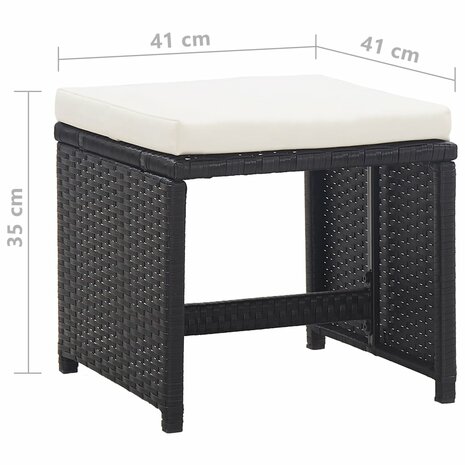Tuinkrukken 2 st met kussens poly rattan zwart