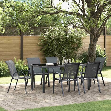 Tuinstoelen stapelbaar 6 st textileen stof grijs