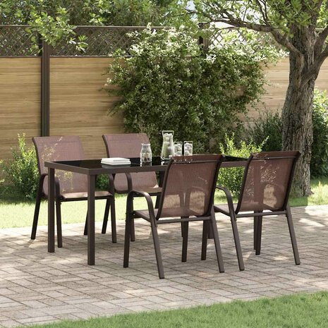 Tuinstoelen stapelbaar 4 st textileen stof bruin