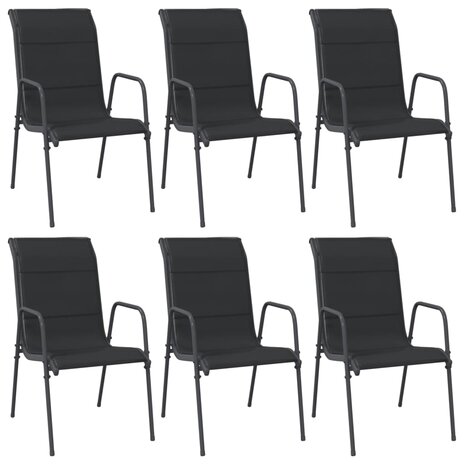 Tuinstoelen 6 st staal en textileen zwart