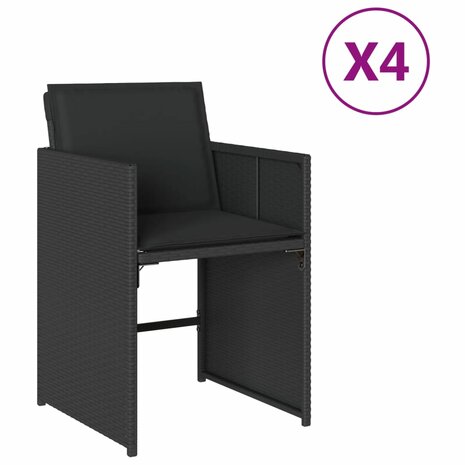 Tuinstoelen 4 st met kussens poly rattan zwart