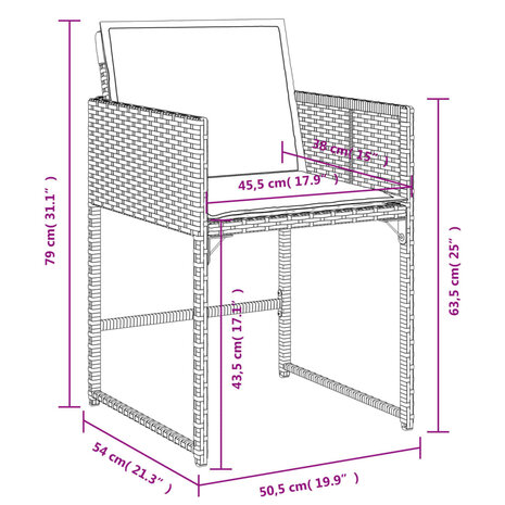 Tuinstoelen 4 st met kussens poly rattan zwart