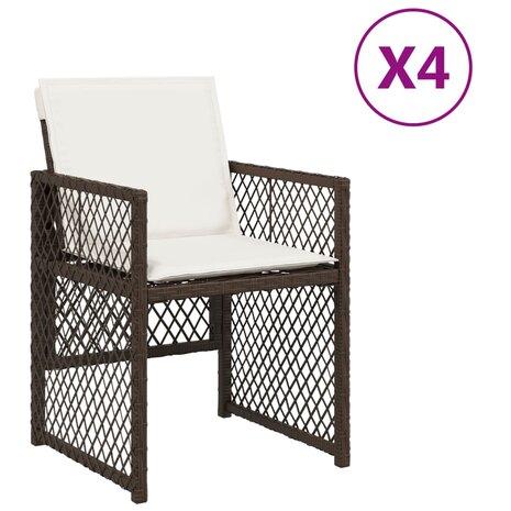 Tuinstoelen 4 st met kussens poly rattan bruin