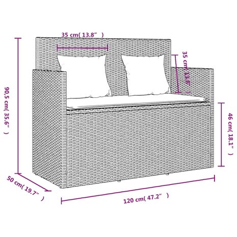 Tuinbank met kussens poly rattan grijs