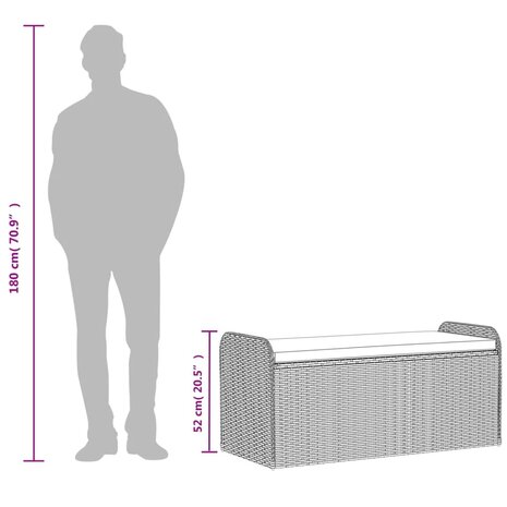 Opbergbankje met kussen 115x51x52 cm poly rattan zwart