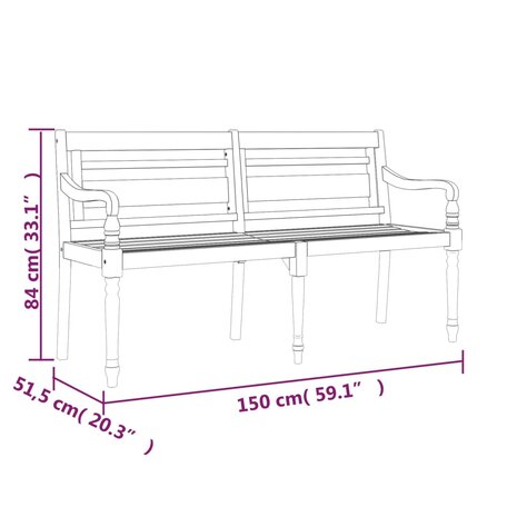 Bankje Batavia met antracietkleurig kussen 150 cm teakhout
