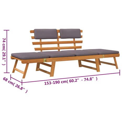 Ligbed met kussen 2-in-1 190 cm massief acaciahout